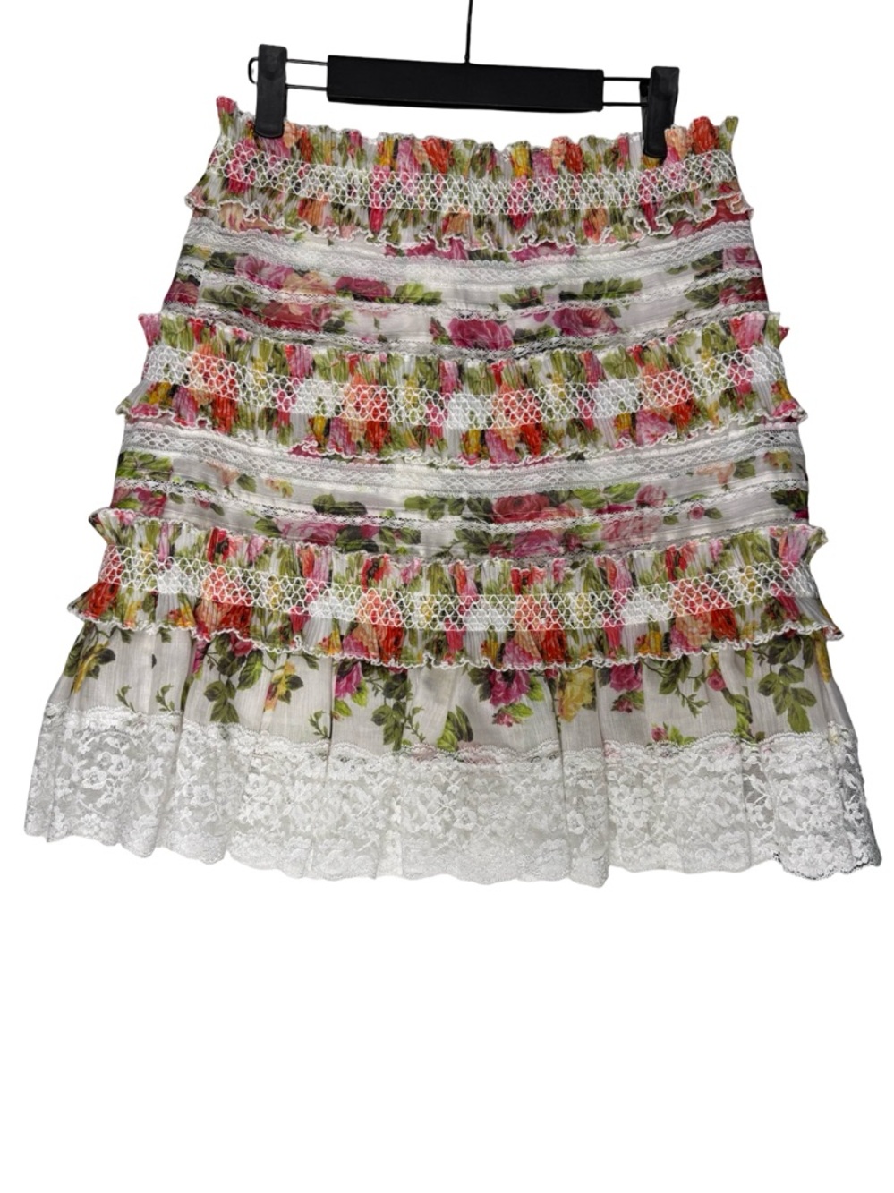 Zimmermann Mini Skirt Size 6 Floral Ruffle Silk Linen Lace Trim Summer Designer - Picture 2 of 10